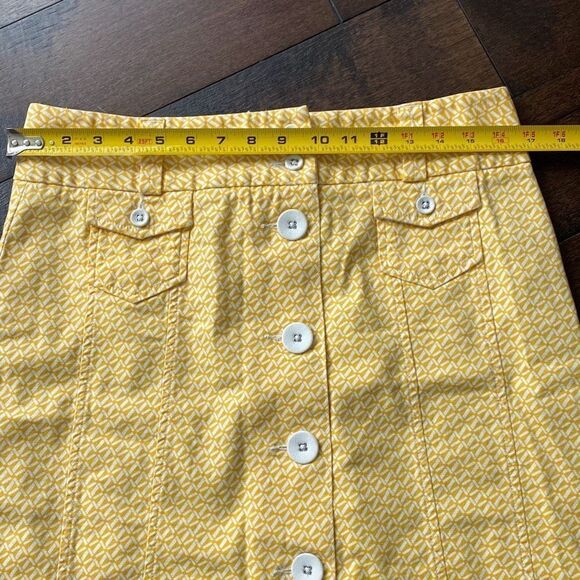 LL Bean mini skirt yellow white womens size 8 buttons pockets - Picture 5 of 5
